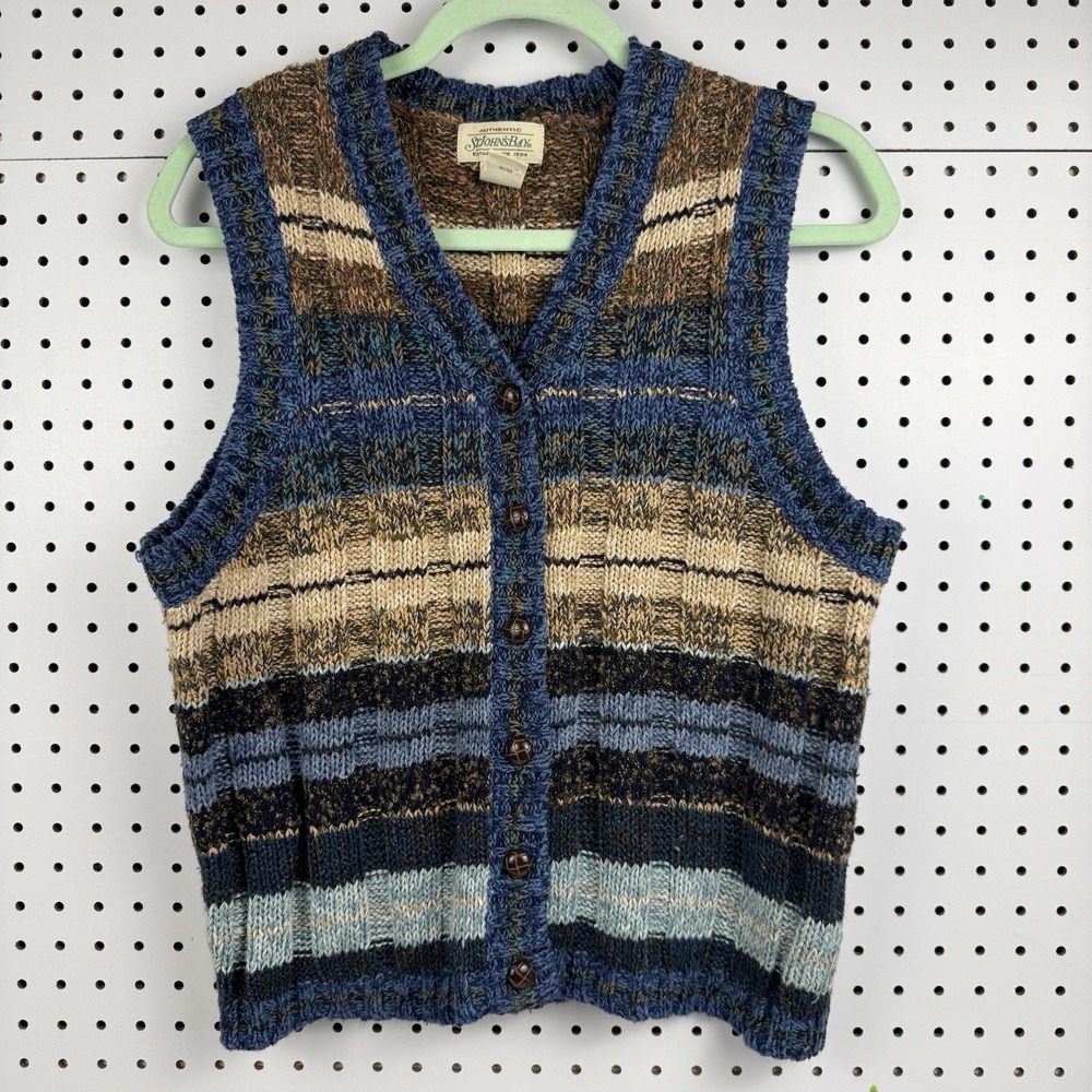 Vtg 90s St Johns Bay Ramie Cotton Sweater‎ Vest Striped Chunky Knit M Hong Kong
